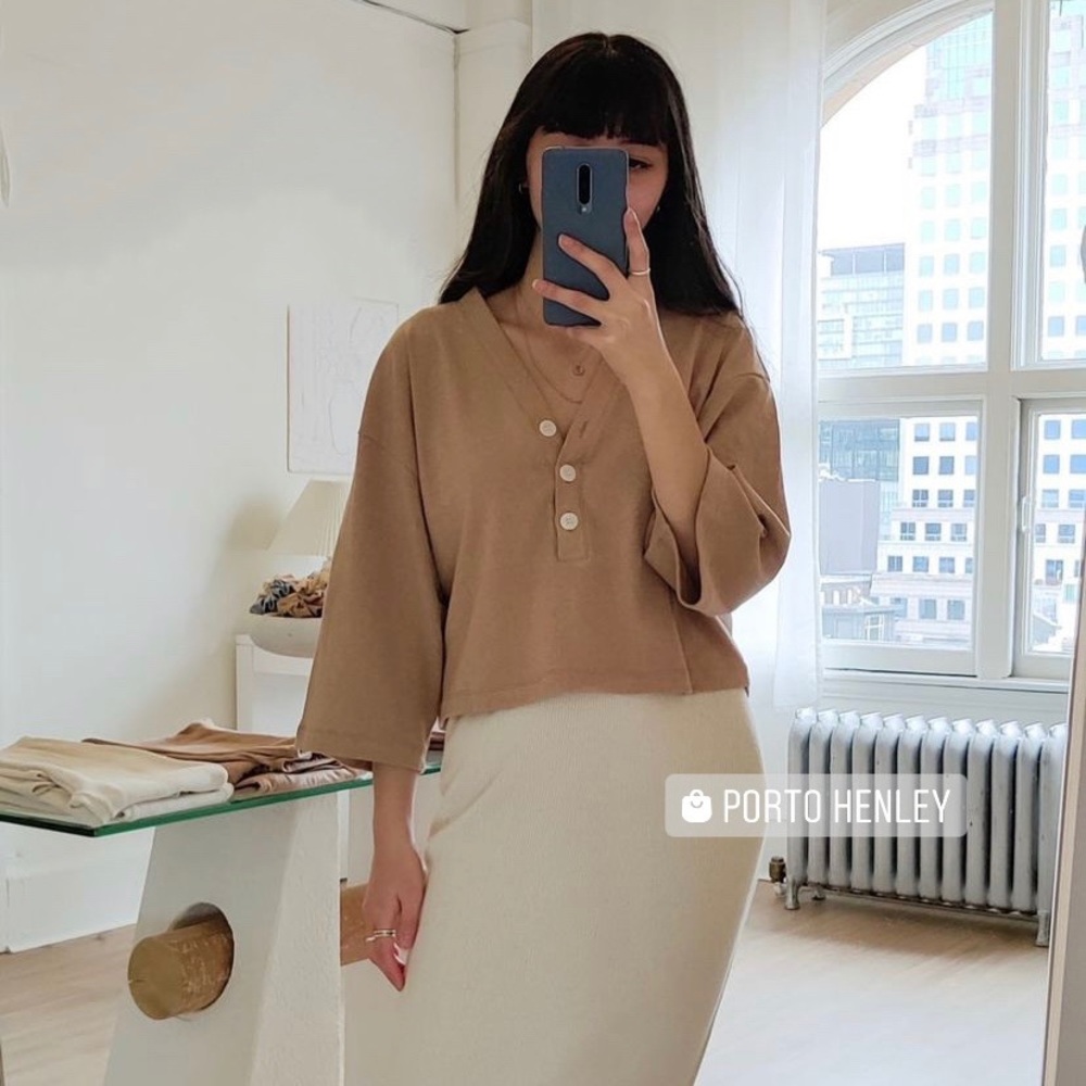 Harly Jae Porto Henley camel color size S/M organic cotton crop top slow fashion